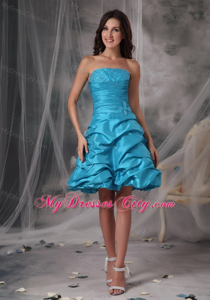 Short A-line Strapless Beaded Prom Party Dress in Aqua Blue