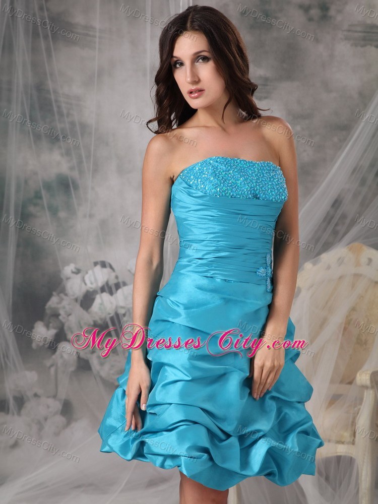 Short A-line Strapless Beaded Prom Party Dress in Aqua Blue