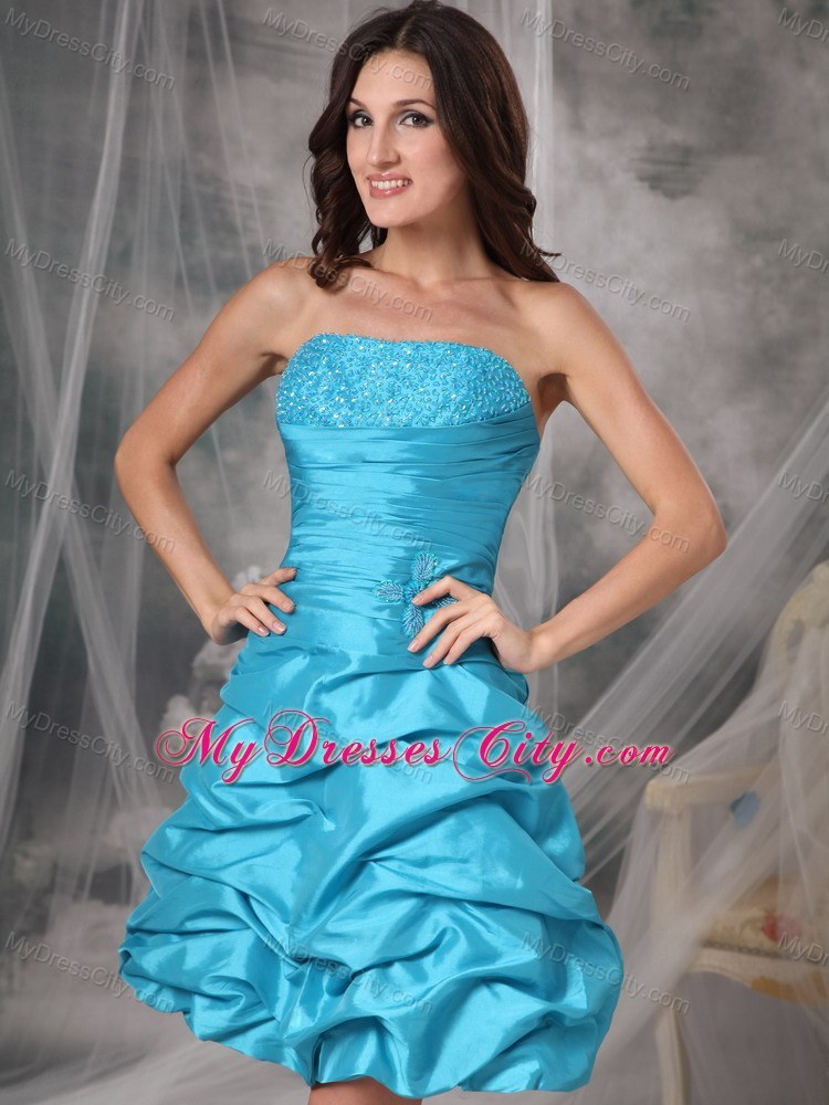 Short A-line Strapless Beaded Prom Party Dress in Aqua Blue