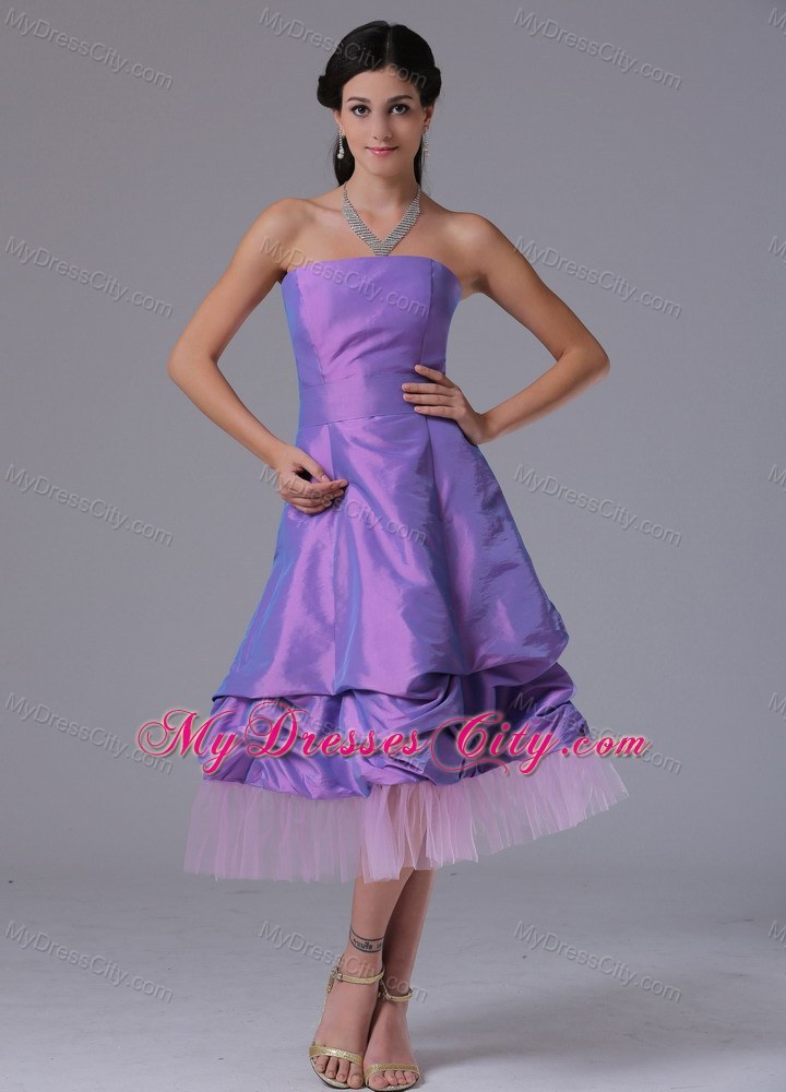 Lavender A-line Strapless Party Dress with Tea-length