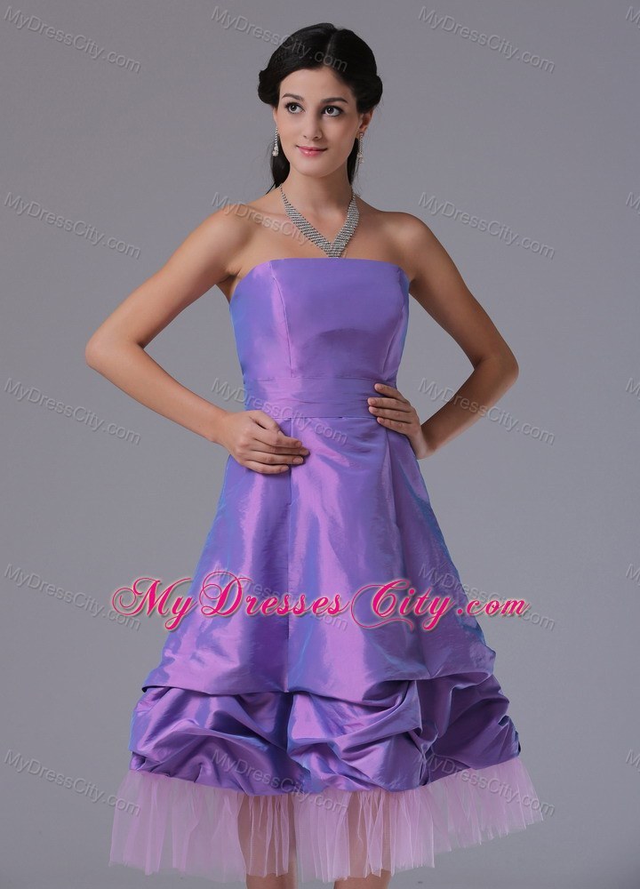 Lavender A-line Strapless Party Dress with Tea-length