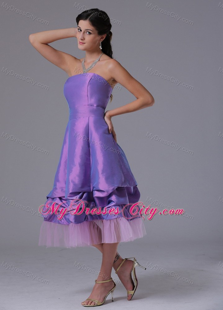 Lavender A-line Strapless Party Dress with Tea-length