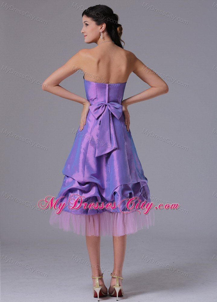 Lavender A-line Strapless Party Dress with Tea-length