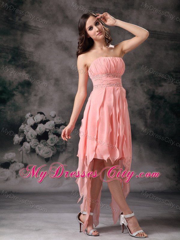 Chiffon Strapless Knee-length Prom Party Dress in Perfect Peach