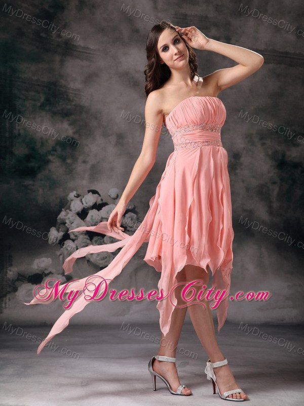 Chiffon Strapless Knee-length Prom Party Dress in Perfect Peach