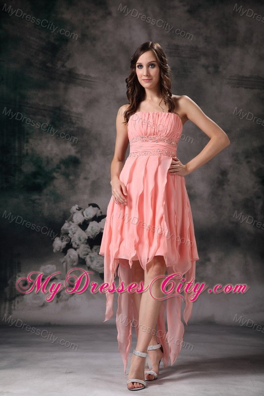 Chiffon Strapless Knee-length Prom Party Dress in Perfect Peach