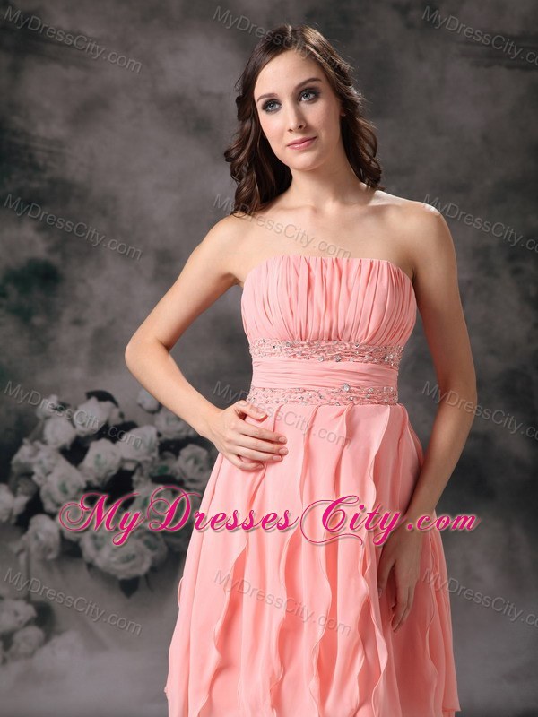 Chiffon Strapless Knee-length Prom Party Dress in Perfect Peach