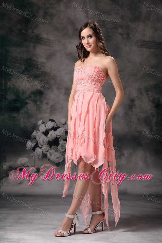 Chiffon Strapless Knee-length Prom Party Dress in Perfect Peach