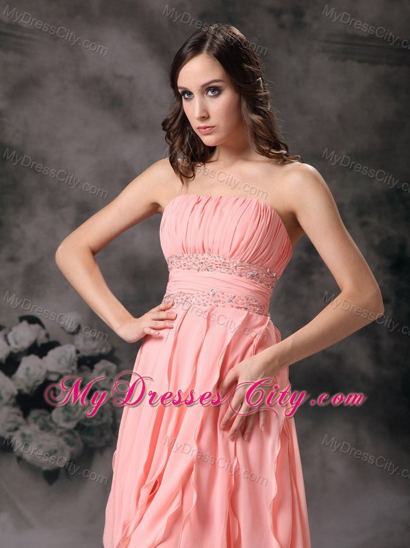 Chiffon Strapless Knee-length Prom Party Dress in Perfect Peach