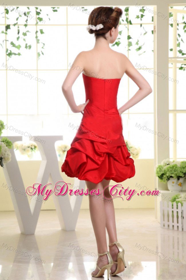 Strapless Red Pick-ups Party Dress with Hand Made Flowers