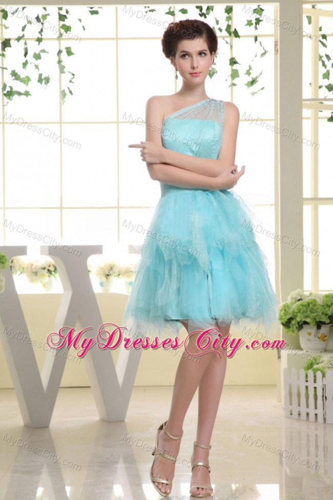 Light Blue One Shoulder Asymmetrical Prom Dress for Party