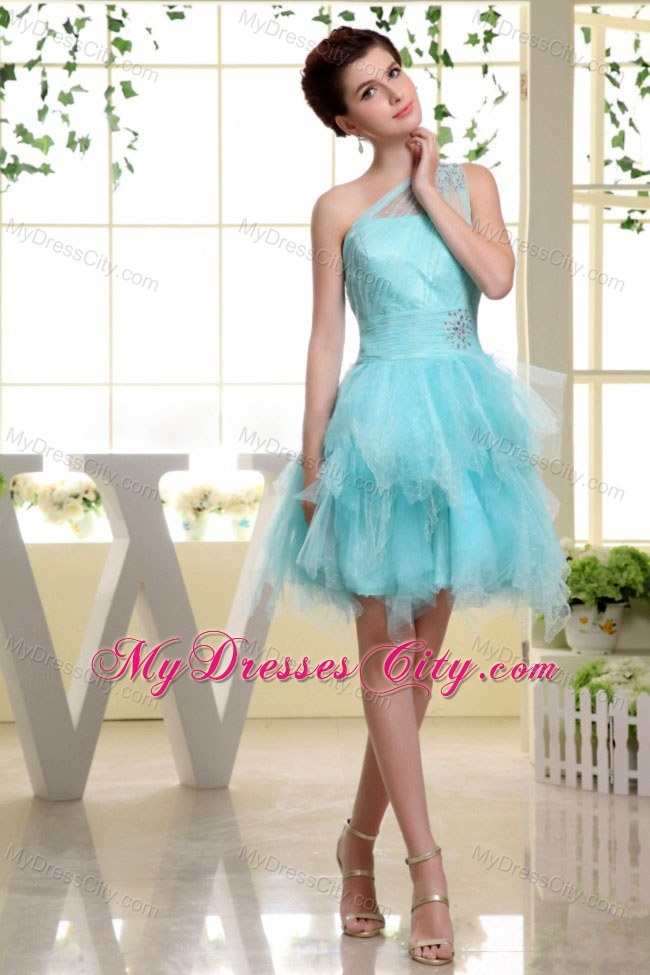 Light Blue One Shoulder Asymmetrical Prom Dress for Party