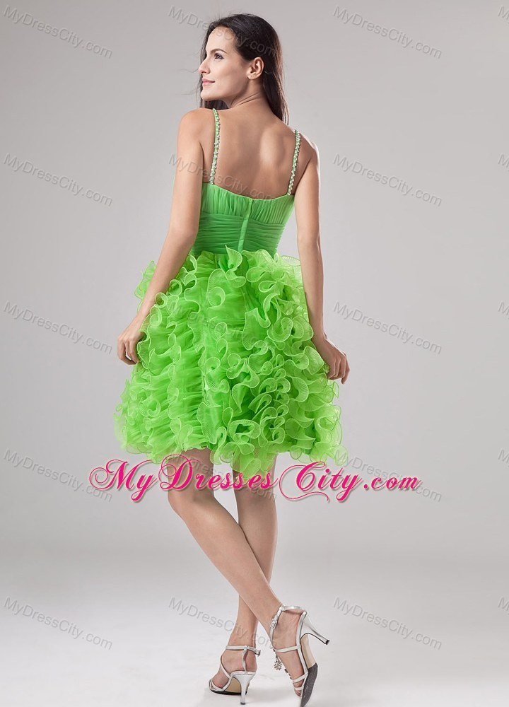 Beading and Ruffles Apple Green Deep V-neck Short Party Dress