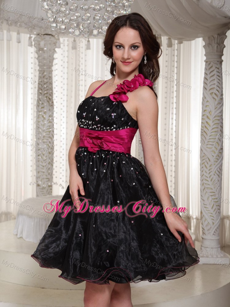 Beaded Organza Black Party Dress With Hand-made Flowers