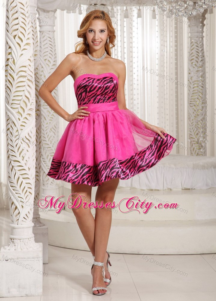 Showy Zebra Mini-length Prom Party Dress in Hot Pink