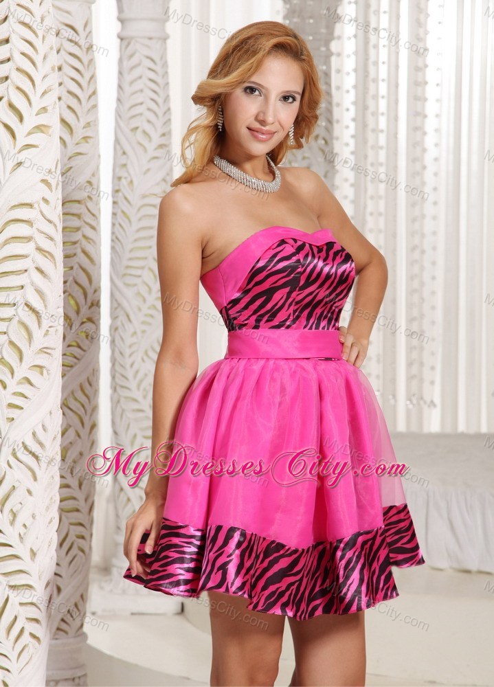 Showy Zebra Mini-length Prom Party Dress in Hot Pink