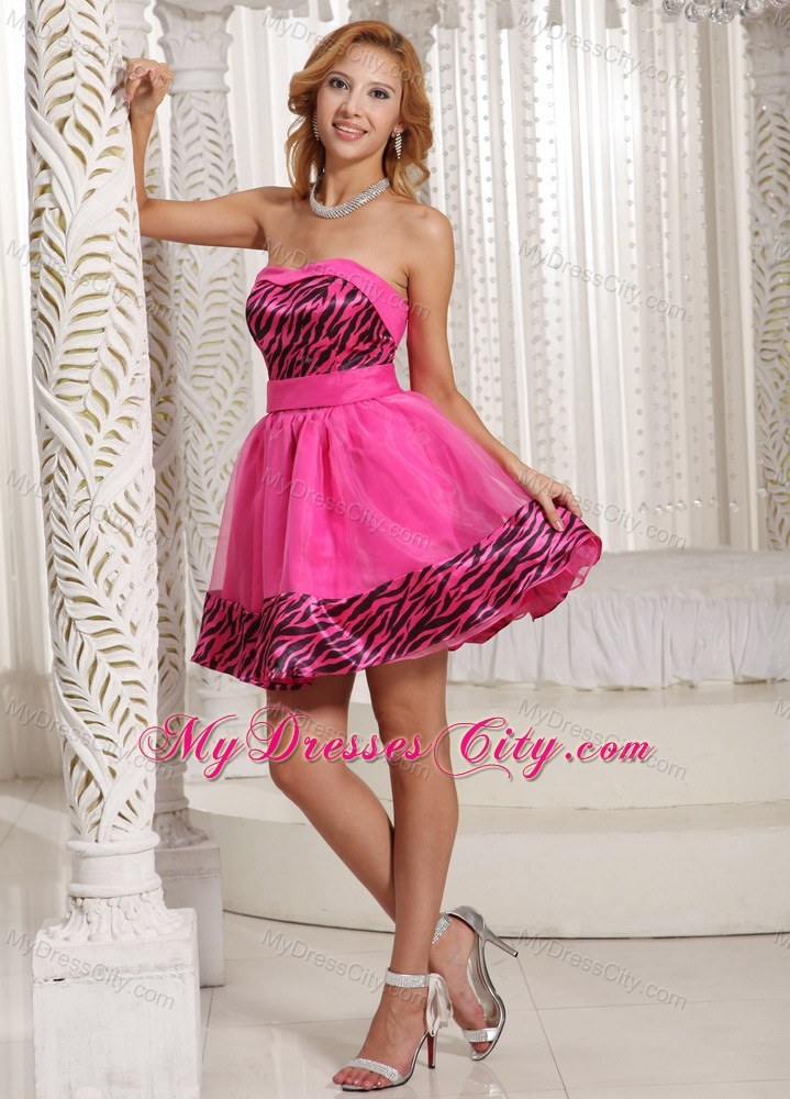 Showy Zebra Mini-length Prom Party Dress in Hot Pink