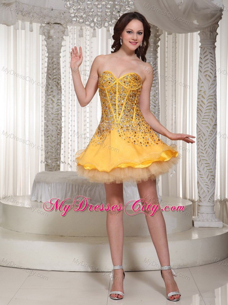 Gold Sweetheart Full Beaded Over Skirt Prom Party Dress