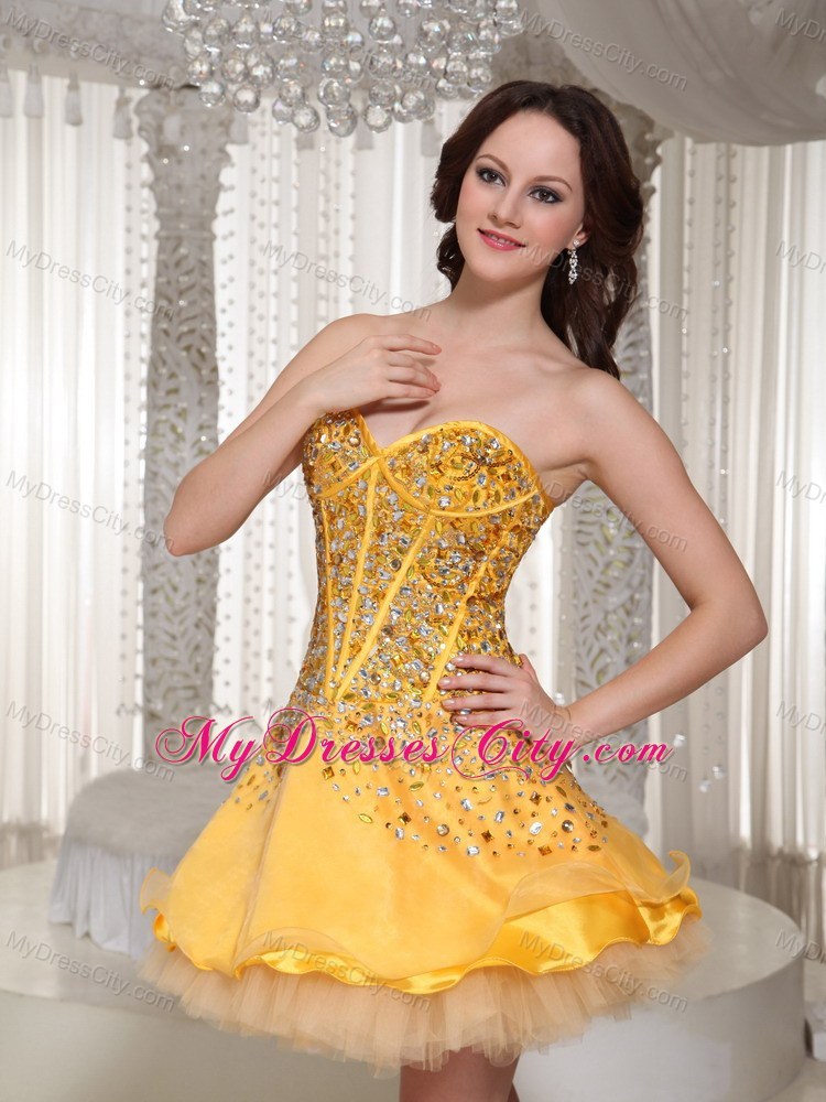 Gold Sweetheart Full Beaded Over Skirt Prom Party Dress