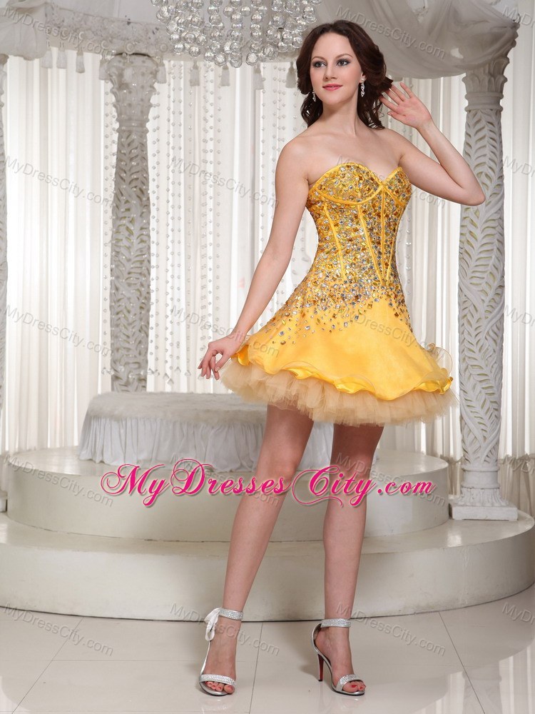 Gold Sweetheart Full Beaded Over Skirt Prom Party Dress