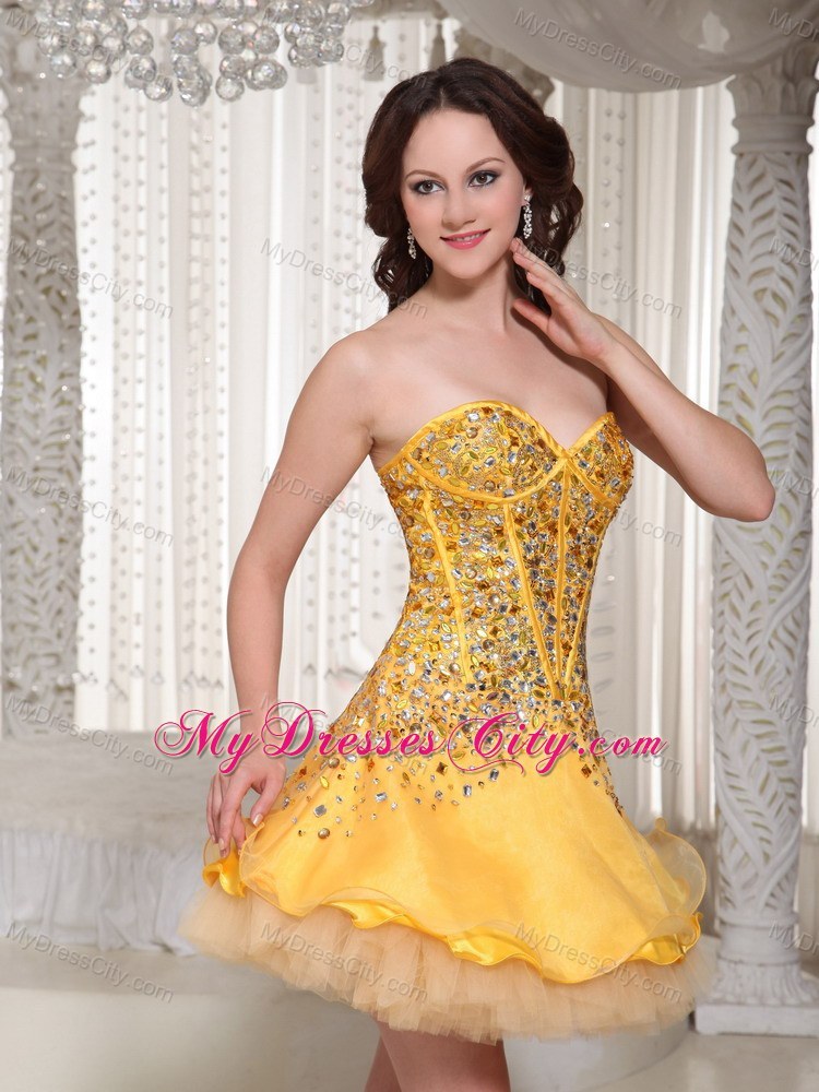 Gold Sweetheart Full Beaded Over Skirt Prom Party Dress