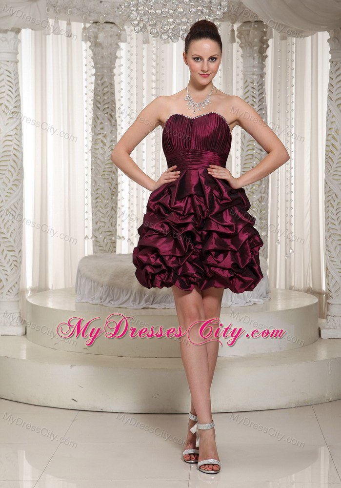 Short Burgundy 2013 Party Dress With Sweetheart Pick-ups