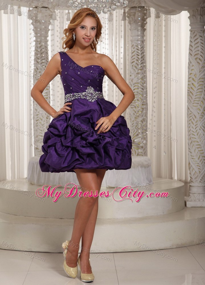 Eggplant Purple Pick-ups Party Dress with One Shoulder