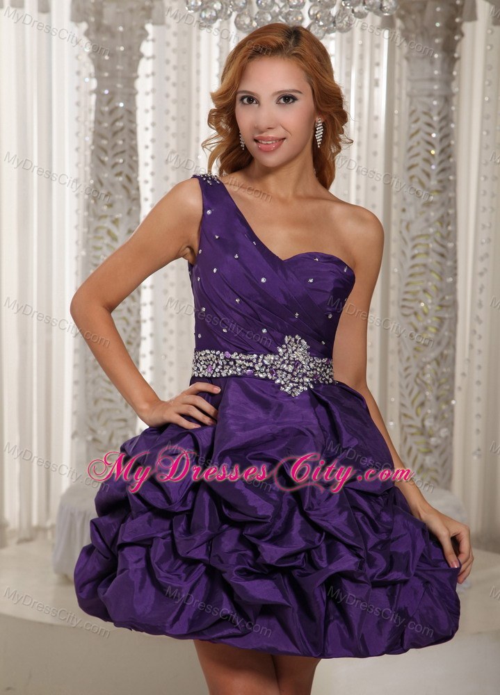 Eggplant Purple Pick-ups Party Dress with One Shoulder