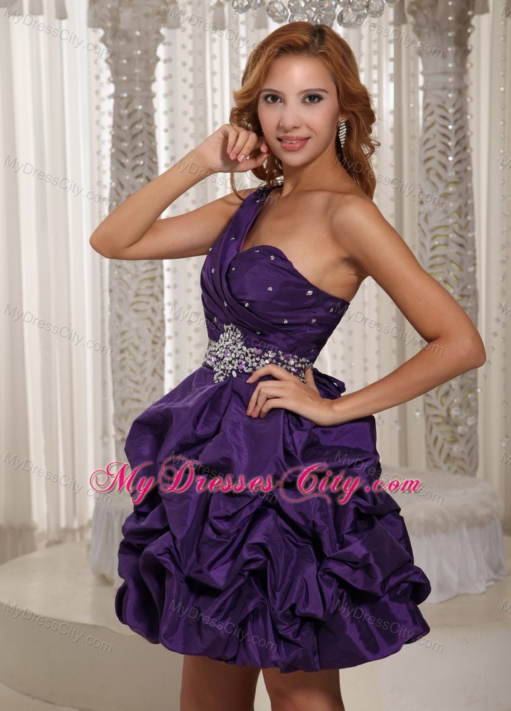 Eggplant Purple Pick-ups Party Dress with One Shoulder