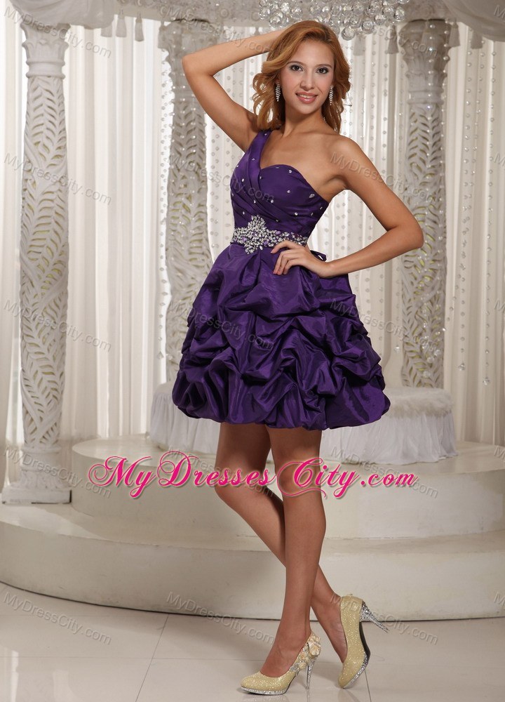 Eggplant Purple Pick-ups Party Dress with One Shoulder