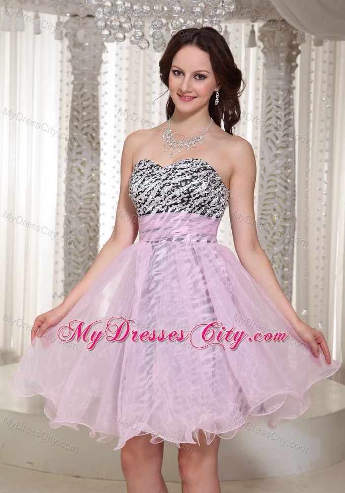 Pink Short Zebra with Beading 2013 Prom Dress for Party