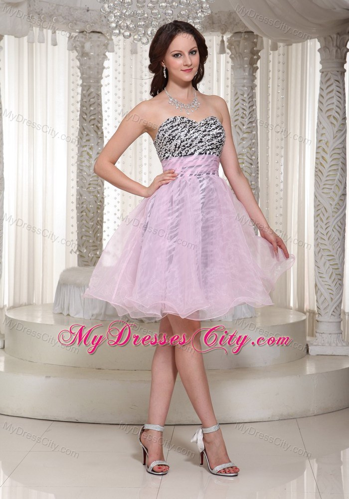 Pink Short Zebra with Beading 2013 Prom Dress for Party