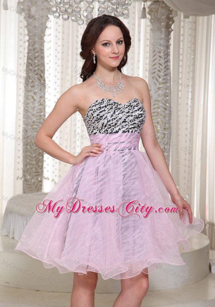 Pink Short Zebra with Beading 2013 Prom Dress for Party