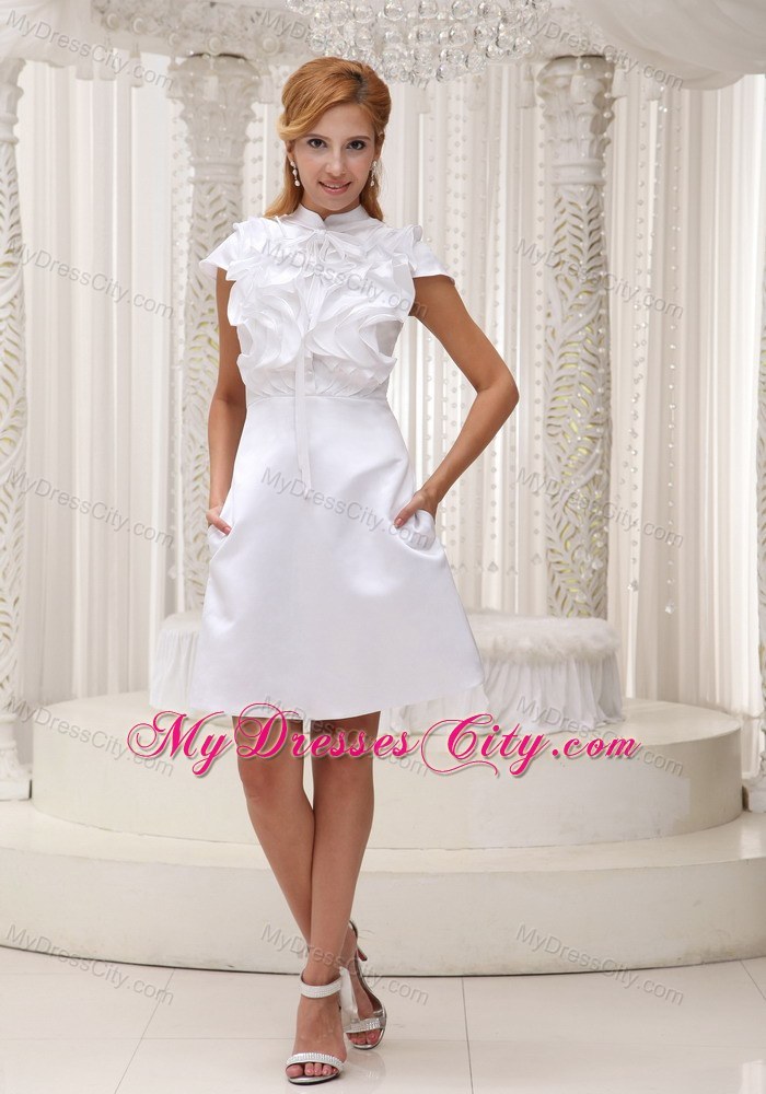 White Ruffled Decorate Bust Prom Dress with Cool Neckline