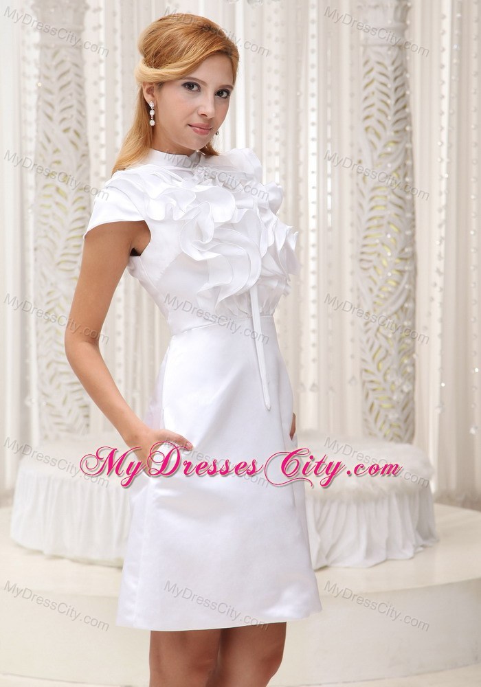 White Ruffled Decorate Bust Prom Dress with Cool Neckline