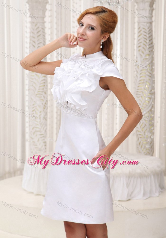 White Ruffled Decorate Bust Prom Dress with Cool Neckline