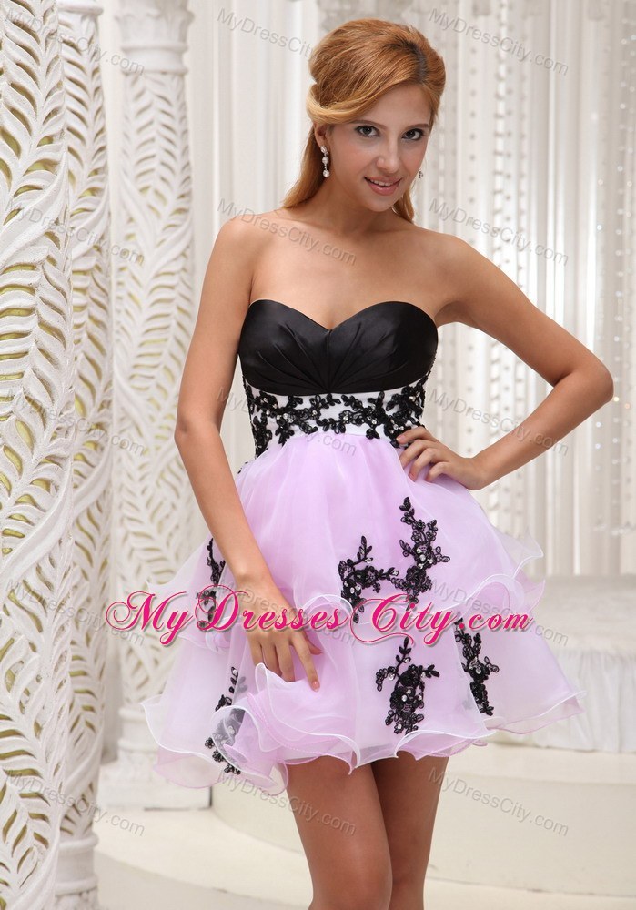 Pink Organza With Appliques Mini-length Dress for Party