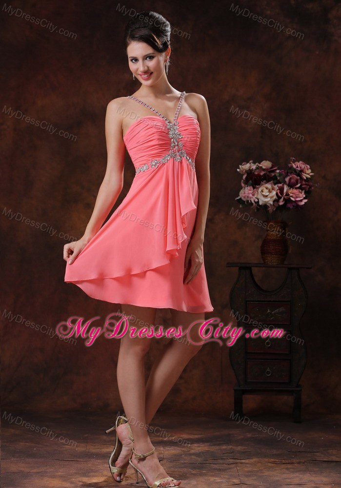 Beaded Decorate V-neck Watermelon Short Party Dress