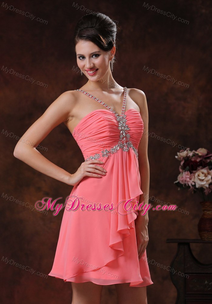 Beaded Decorate V-neck Watermelon Short Party Dress