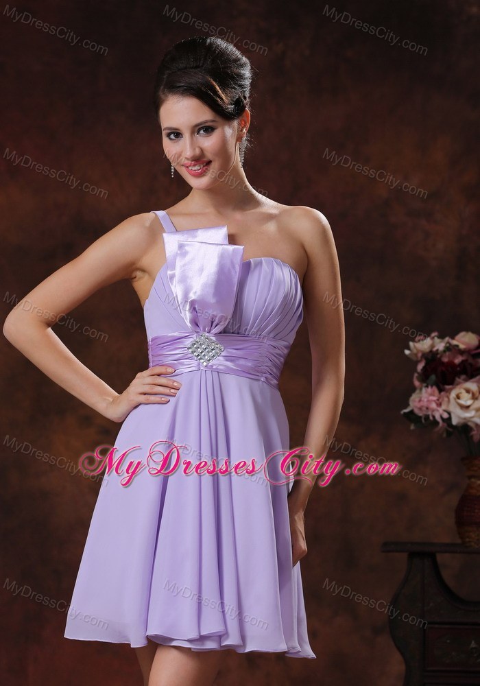 Lilac Mini-length Chiffon Prom Dress with One Shoulder