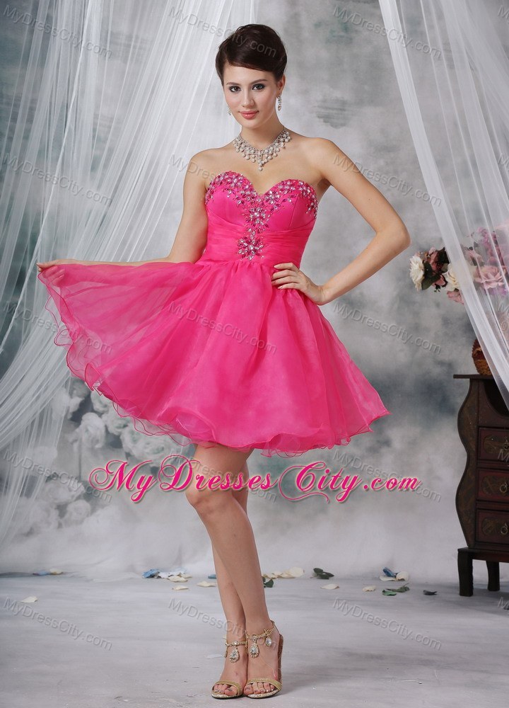 Hot Pink A-line Sweetheart Short Party Dress with Beading