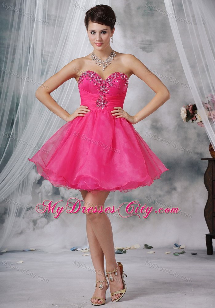 Hot Pink A-line Sweetheart Short Party Dress with Beading