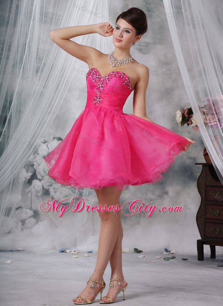 Hot Pink A-line Sweetheart Short Party Dress with Beading