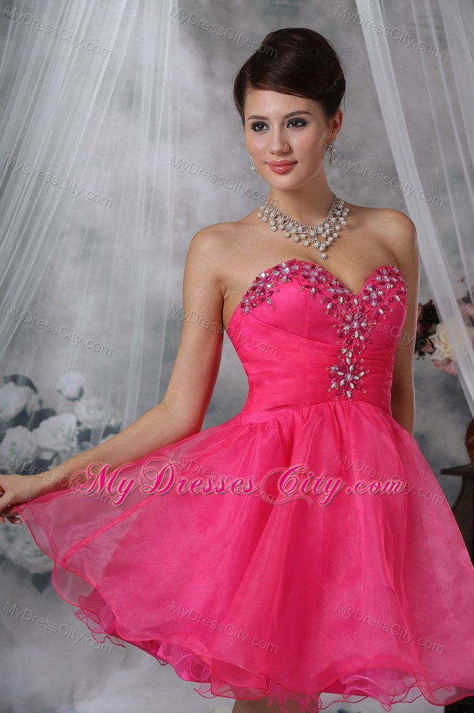 Hot Pink A-line Sweetheart Short Party Dress with Beading