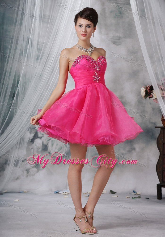 Hot Pink A-line Sweetheart Short Party Dress with Beading