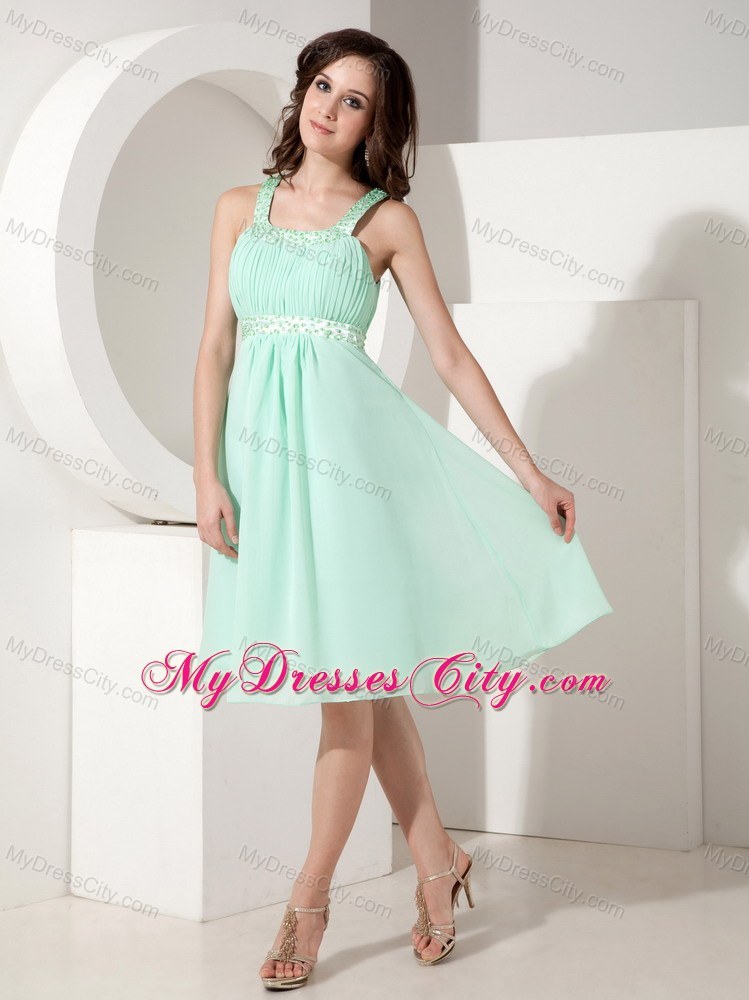 Knee-length Apple Green Straps Beading Empire Party Dress