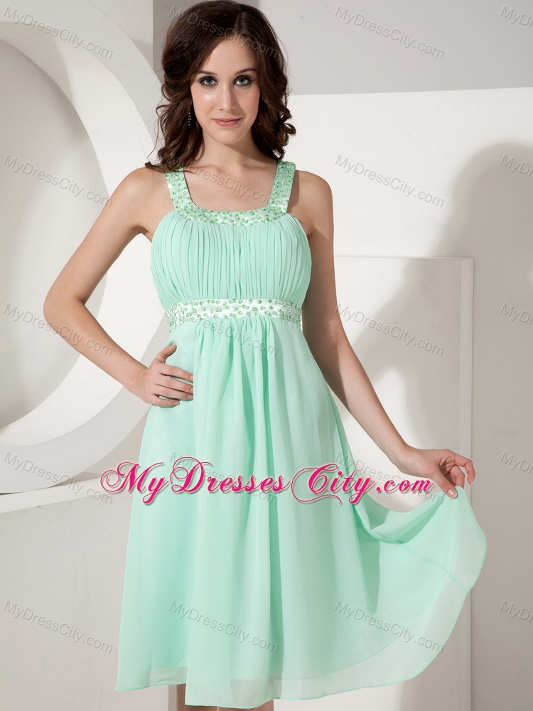 Knee-length Apple Green Straps Beading Empire Party Dress