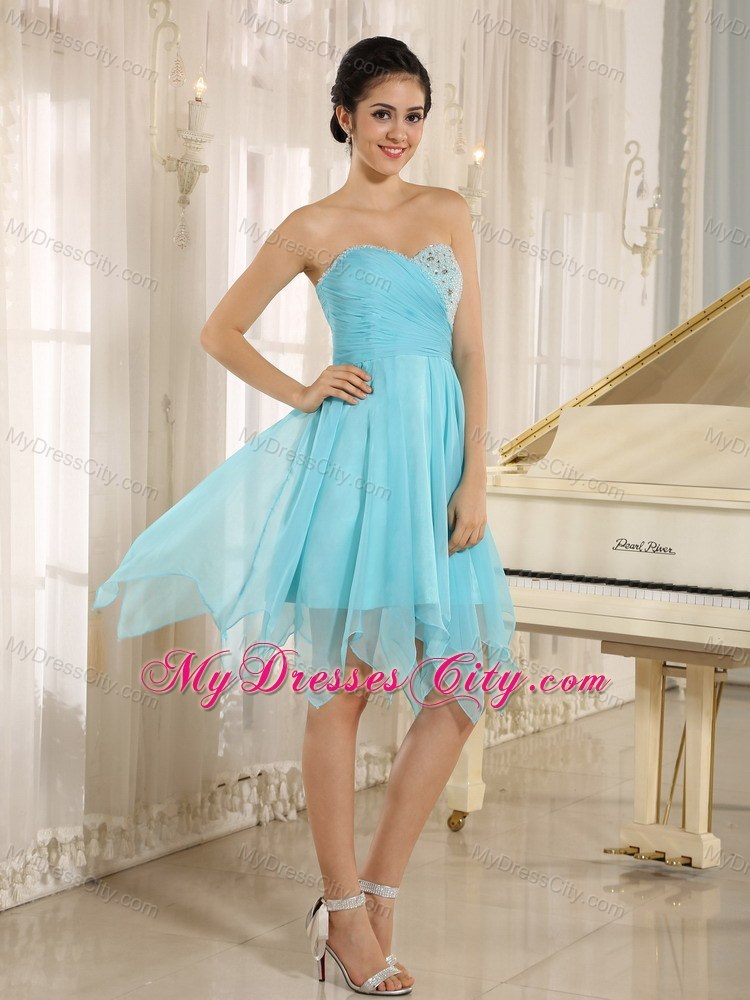 Sweetheart Aqua Short Party Dress With Beaded Decorate