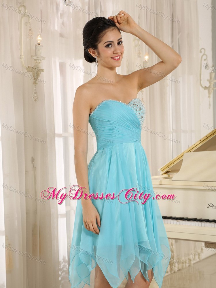 Sweetheart Aqua Short Party Dress With Beaded Decorate