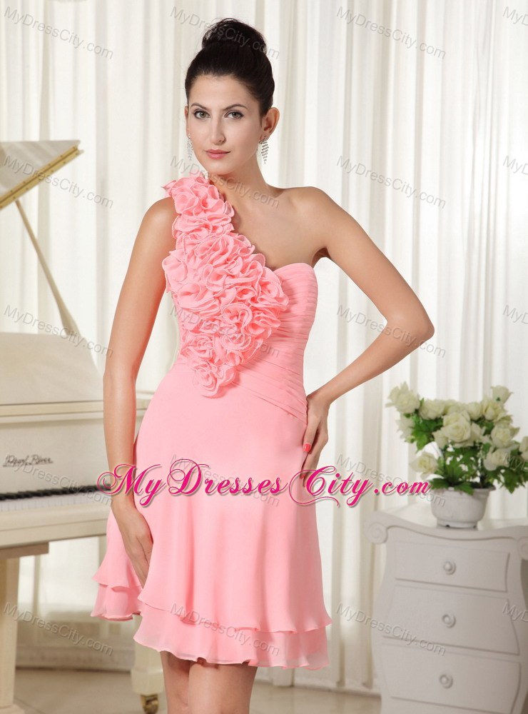 Flowers Decorate Shoulder Watermelon Short Party Dress